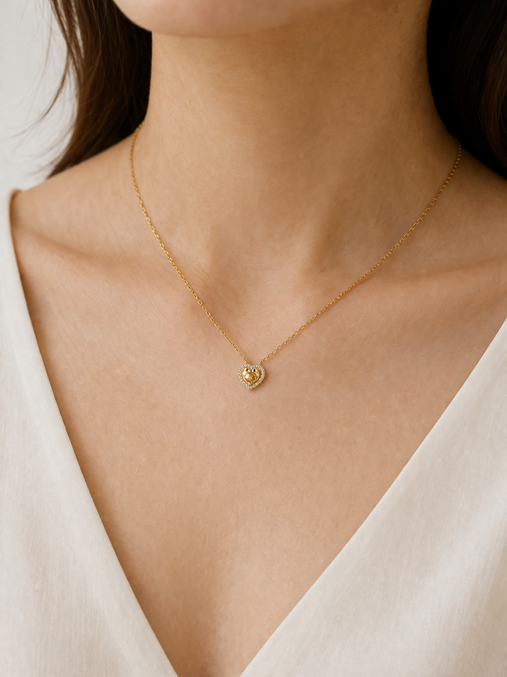 Citrine Heart Necklace With Diamond Solid Yellow Gold 18" 46cm Length Chain