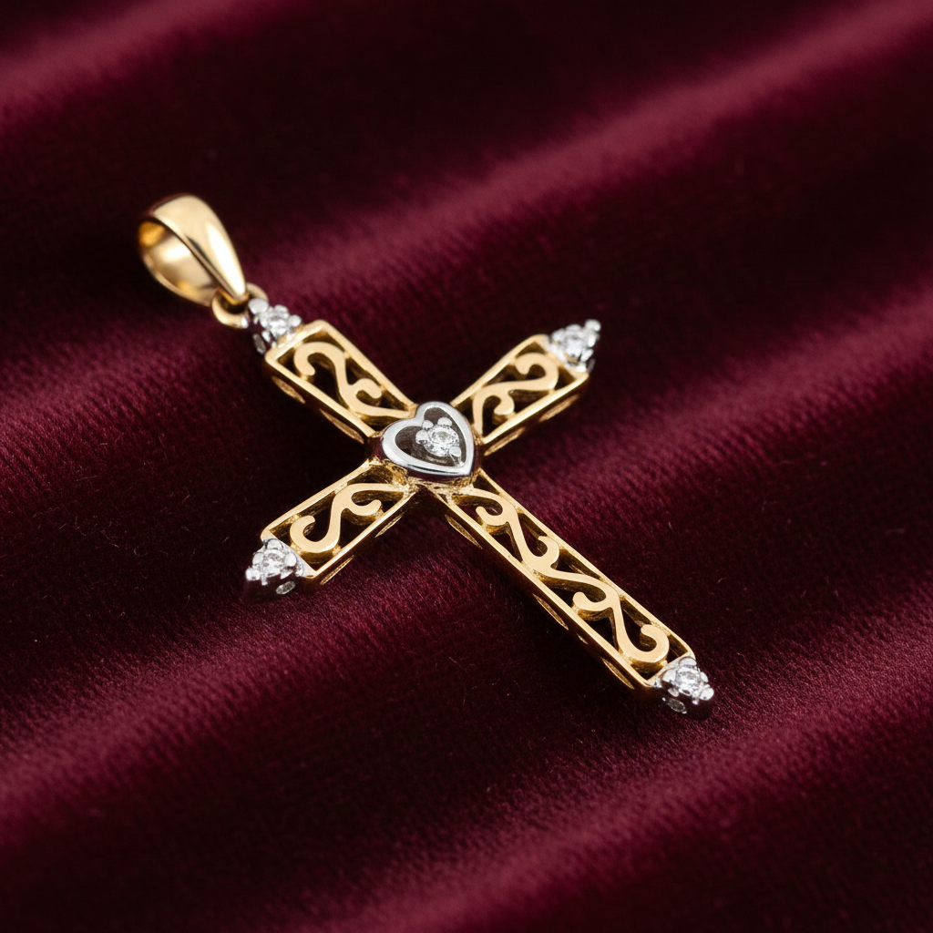 Natural Diamond Cross Pendant 18ct Gold on Solid Sterling Silver 925 Hallmark