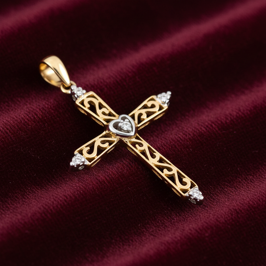 Natural Diamond Cross Pendant 18ct Gold on Solid Sterling Silver 925 Hallmark
