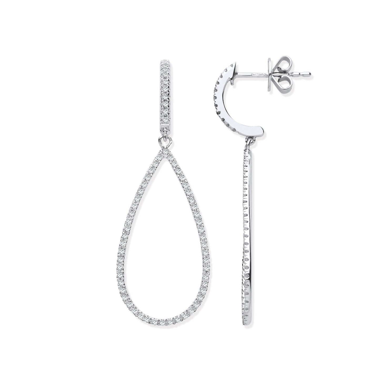9ct White Gold 0.35ct Diamond Pear Drop Earrings 38mm Length Hallmarked
