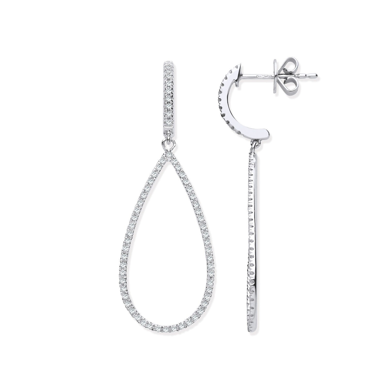 9ct White Gold 0.35ct Diamond Pear Drop Earrings 38mm Length Hallmarked