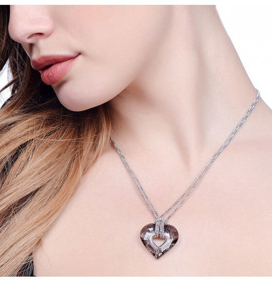 Crystal Heart Necklace Solid Sterling Silver 17" Length Luxurious Packaging