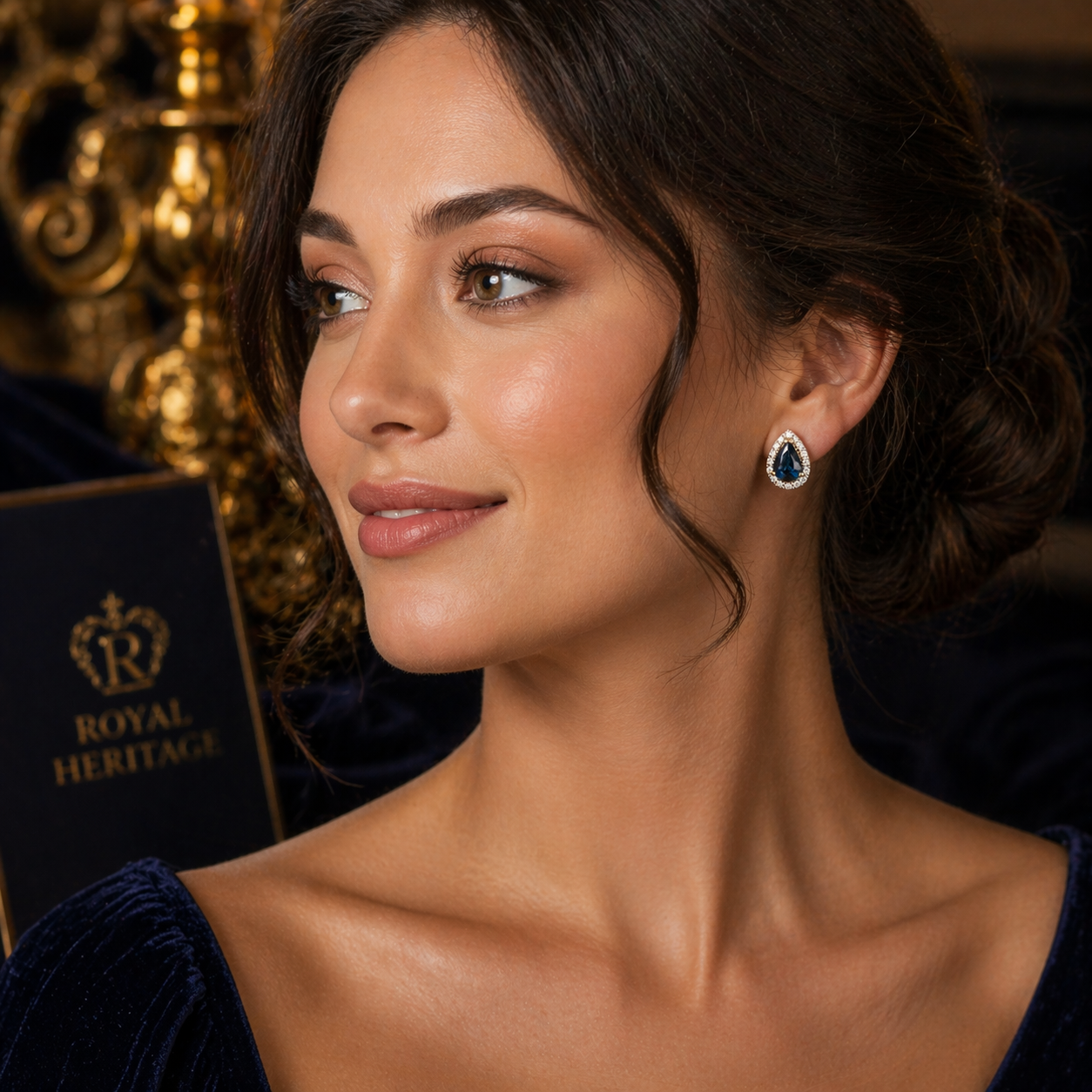 Natural Sapphire Pear and Diamond Stud Halo Cluster Earrings 18ct Yellow Gold