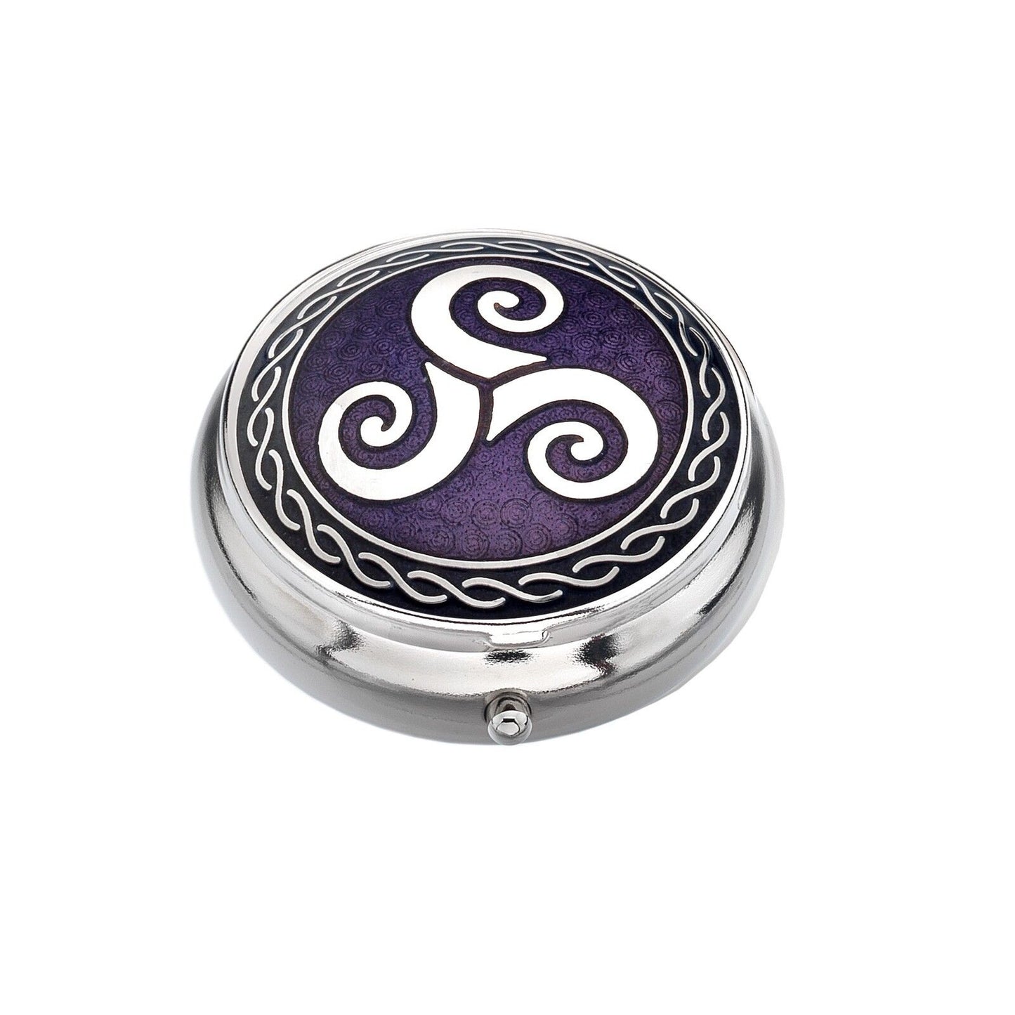 Pillbox Silver Plated Celtic Triskele Purple Brand New and Boxed