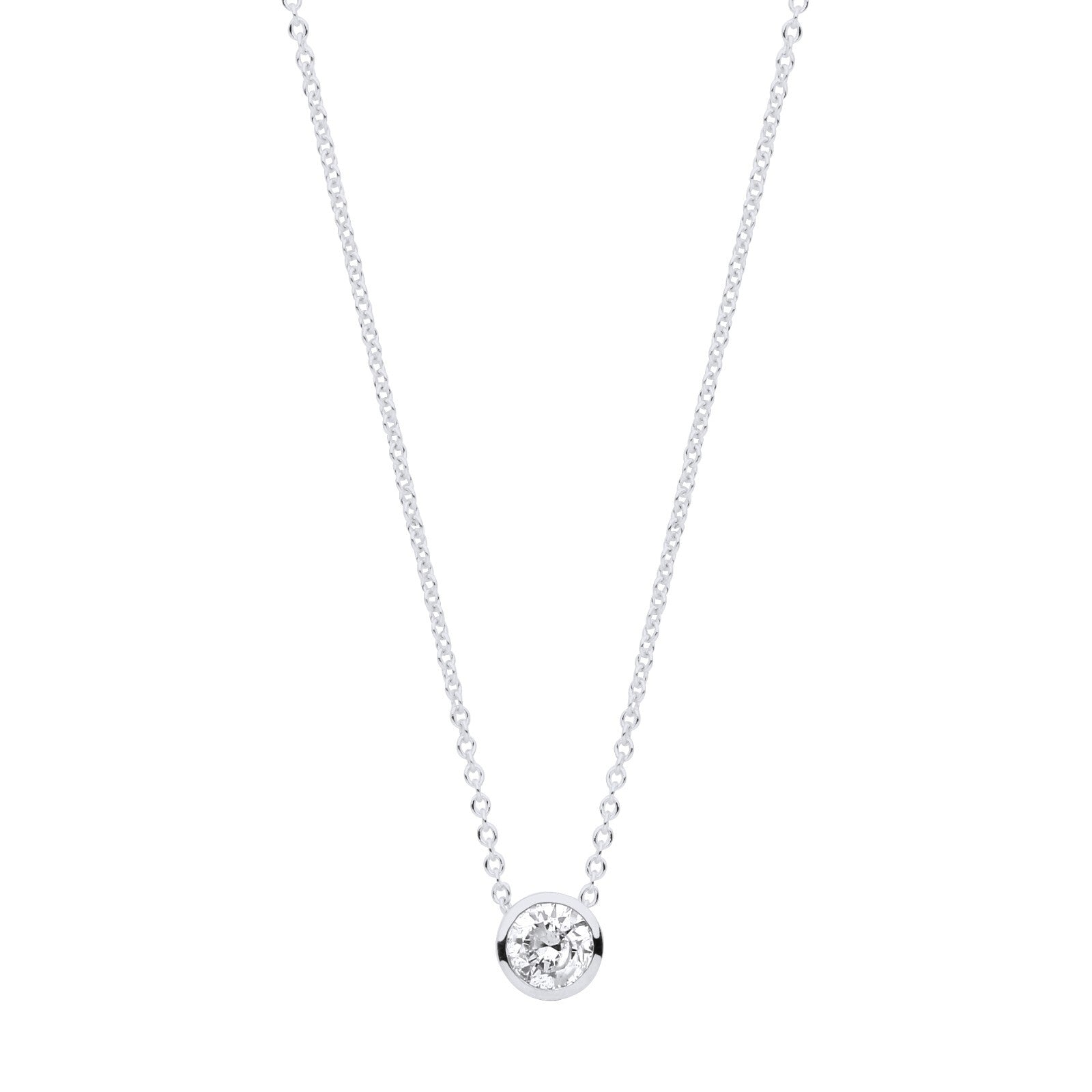 18ct White Gold 0.25ctw G-SI Rubover Diamond Necklace (18in/45cm) Chain
