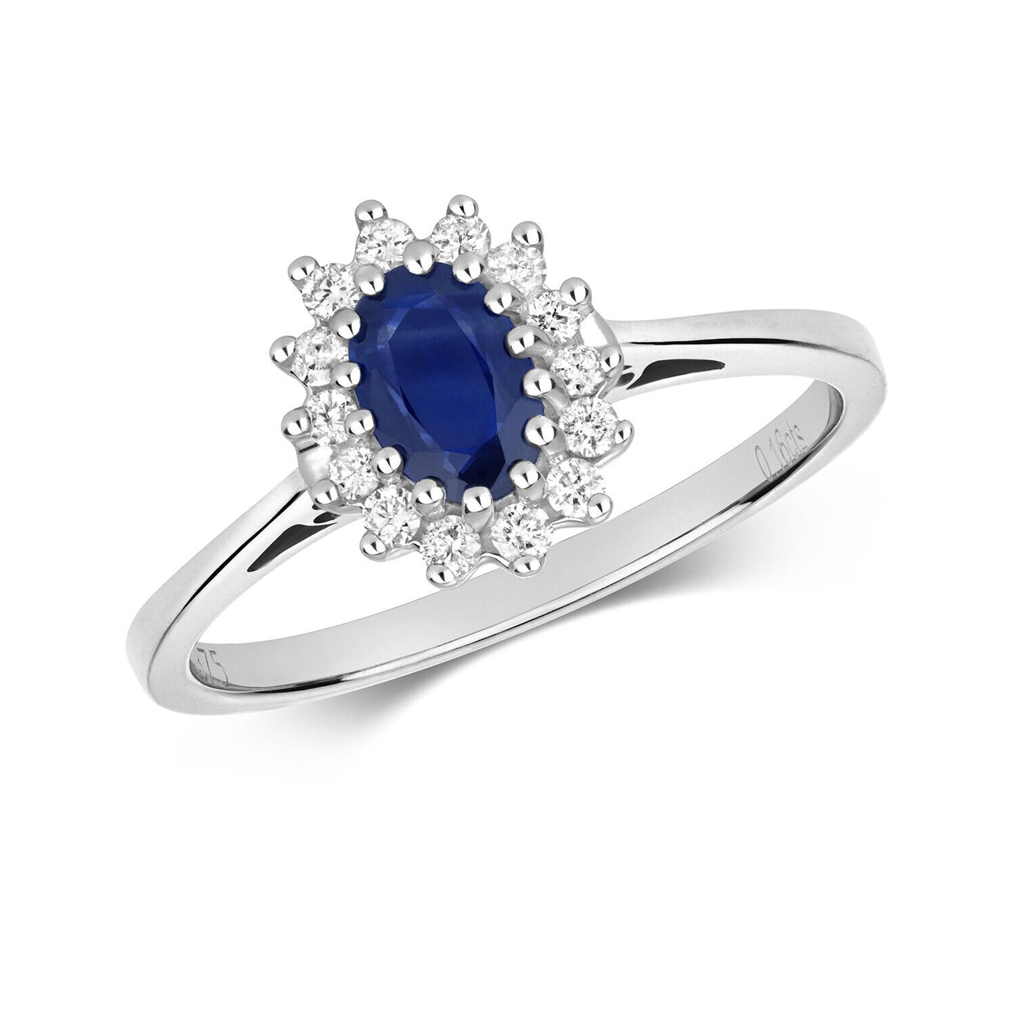 Real Sapphire and Diamond Ring 9ct White Gold Oval Cluster Size J K L M N O P Q