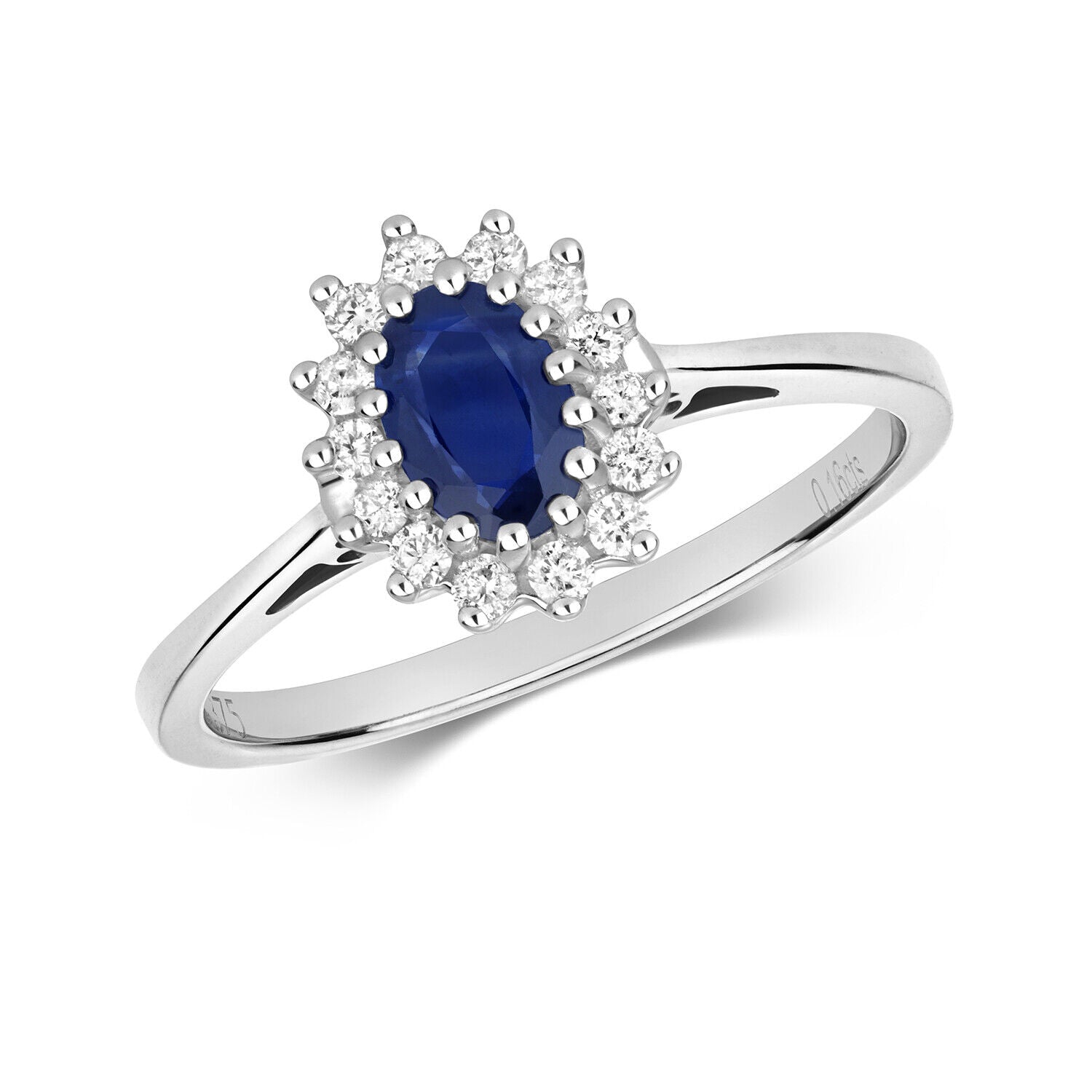 Real Sapphire and Diamond Ring 9ct White Gold Oval Cluster Size J K L M N O P Q