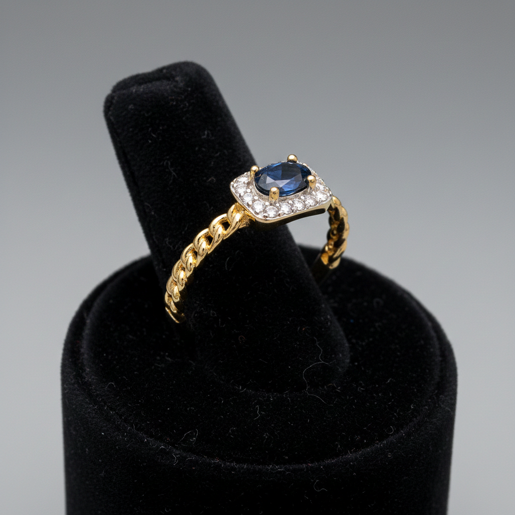 18ct Yellow Gold Sapphire Cluster Ring on Sterling Silver 925 Hallmark Size K-S