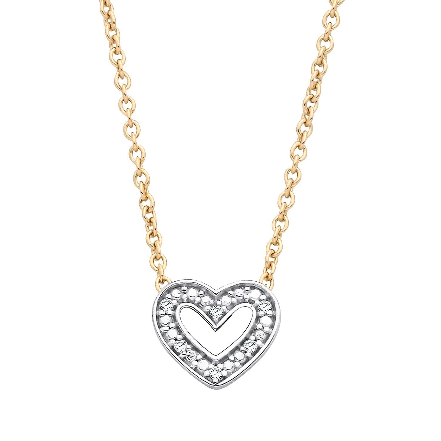 Natural Diamond Heart Necklace 18ct Gold on Solid Sterling Silver 16-18" Length