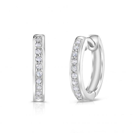 9ct White Gold 0.10ct Diamond Huggie Hoop Earrings - 13mm