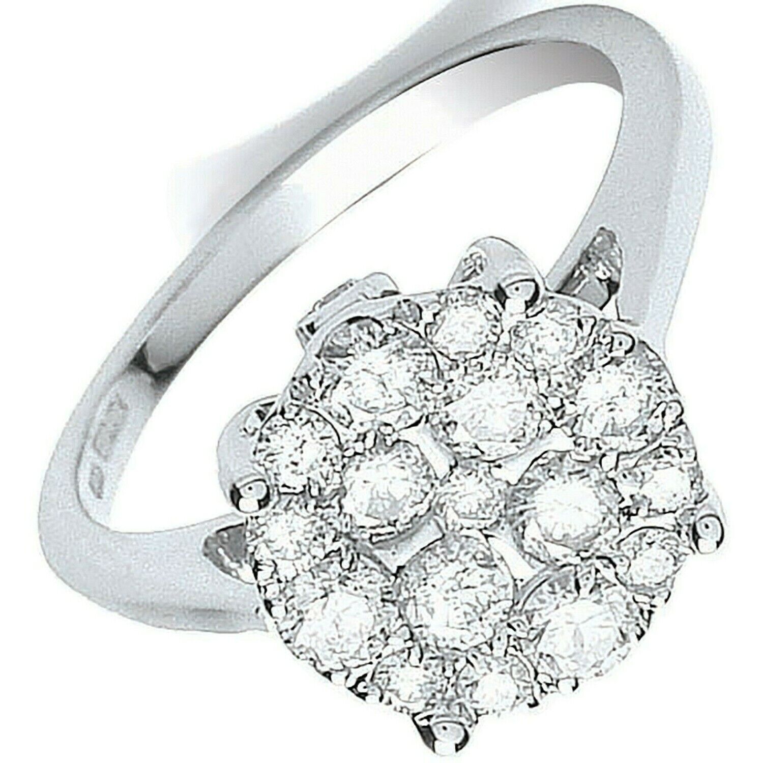 Real Diamond Ring 18ct White Gold Cluster Engagement 1.00 Carat Weight Diamonds