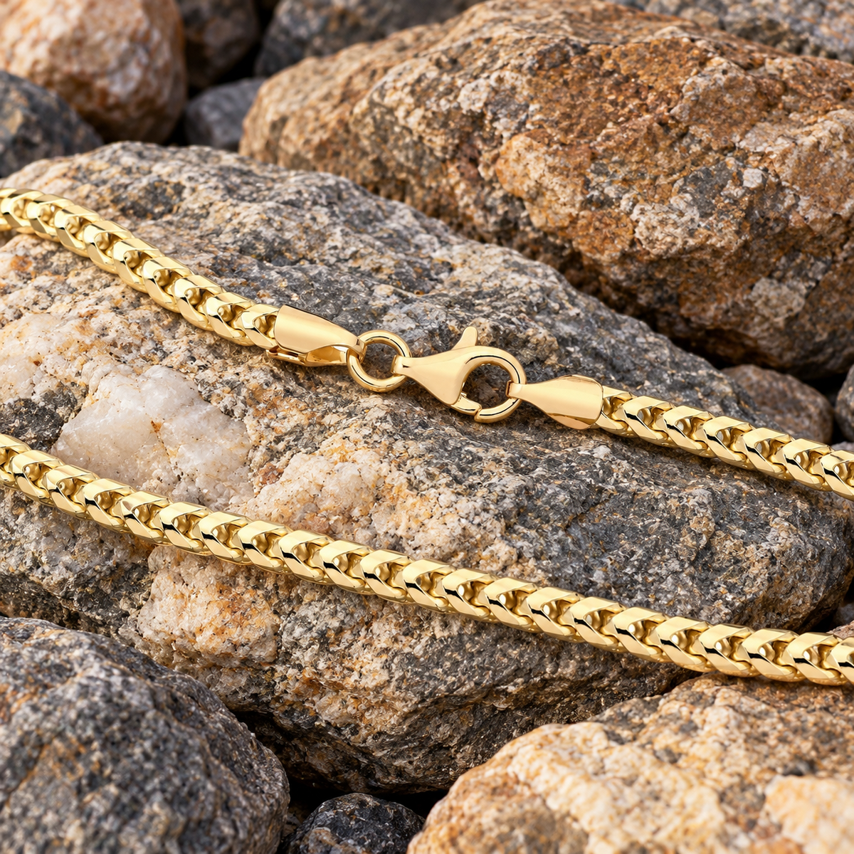 18ct Gold Franco Chain on Solid Silver 20" 3mm Wide British Made Hallmarked