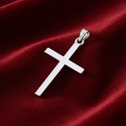 Sterling Silver Plain Cross Pendant 925 Hallmark 32mm Rhodium Finish