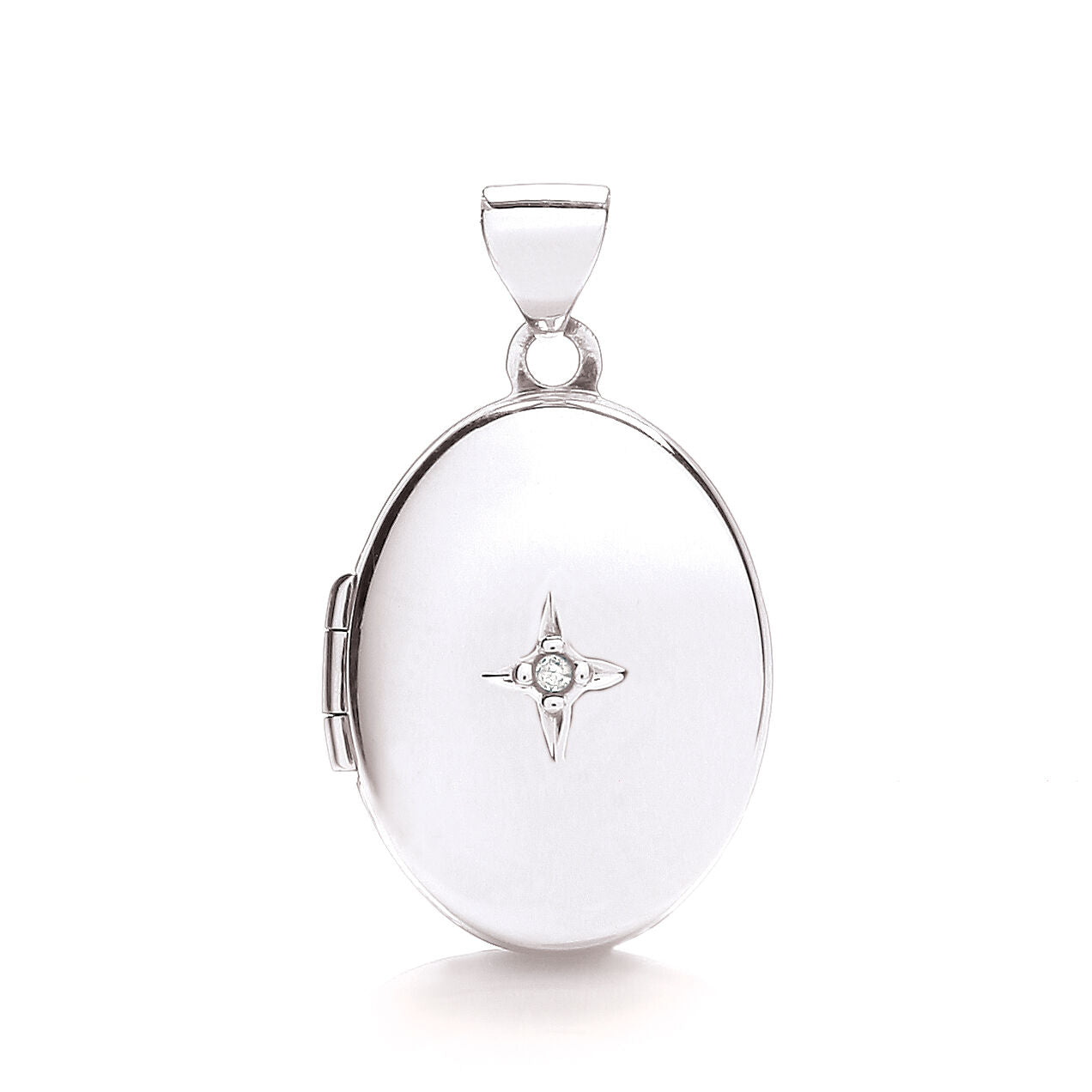 Diamond Oval Locket 9ct White Gold Hallmarked 18" Chain
