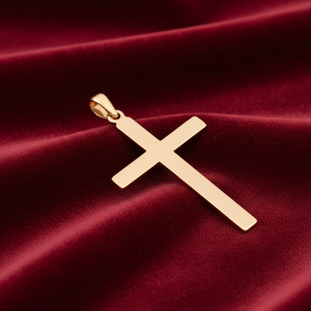 18ct Gold Cross Pendant on Solid Sterling Silver 925 Hallmark 48mm 18" Chain