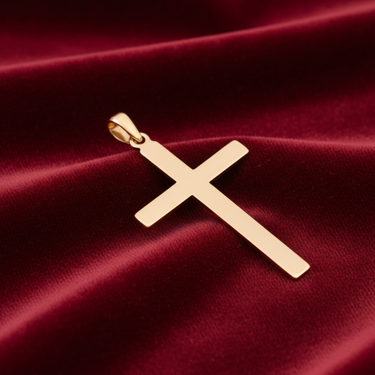 18ct Gold Cross Pendant on Solid Sterling Silver 925 Hallmark 48mm 18" Chain