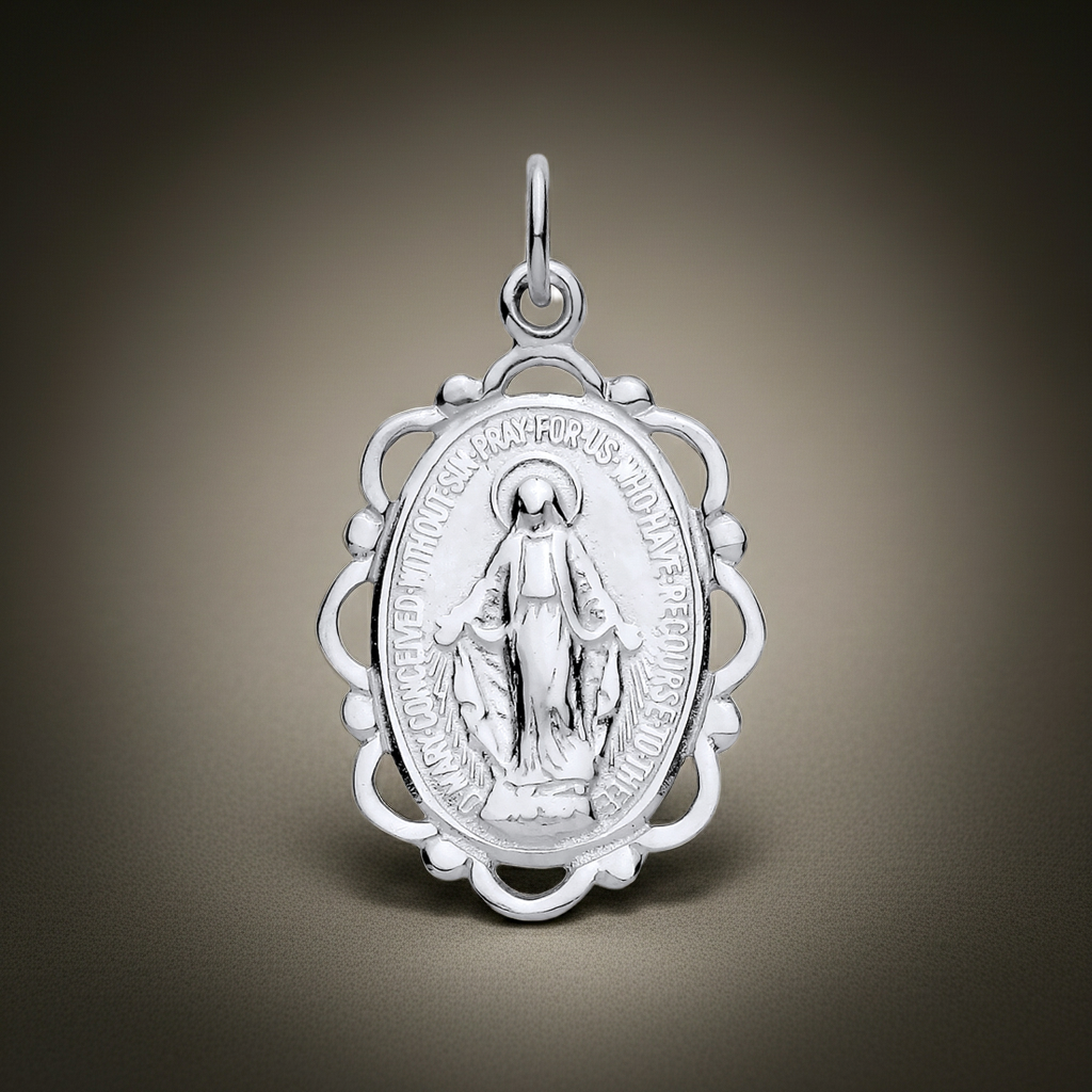 Sterling Silver Madonna Oval Pendant Medal 925 Hallmark