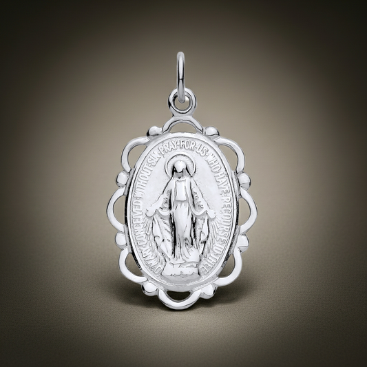 Sterling Silver Madonna Oval Pendant Medal 925 Hallmark