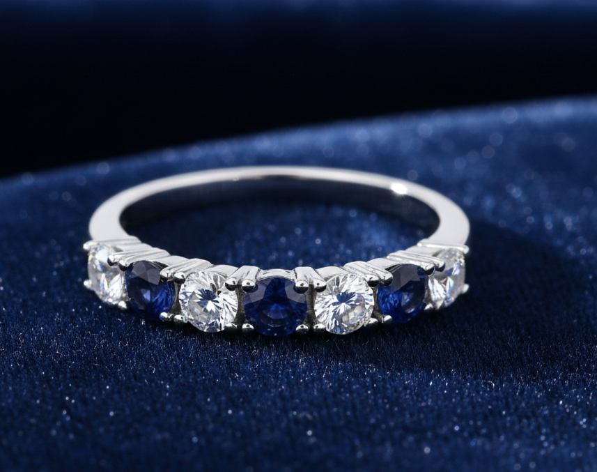 Sterling Silver Sapphire Eternity Ring Anniversary Band 925 Hallmark Size K-S