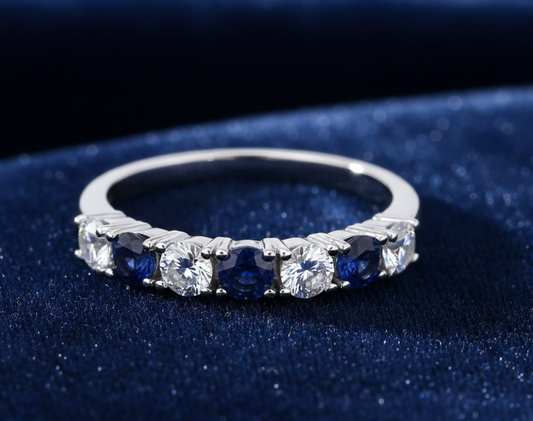 Sterling Silver Sapphire Eternity Ring Anniversary Band 925 Hallmark Size K-S