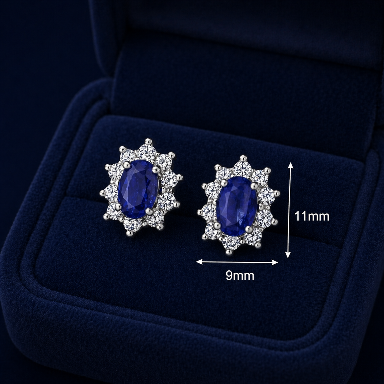 Natural Sapphire and Diamond Earrings Solid 18ct White Gold Hallmarked