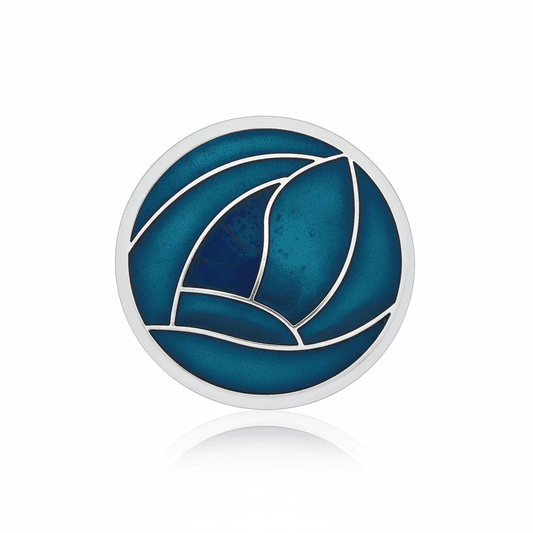 Turquoise Mackintosh Rose Brooch Round Silver Plated Brand New Gift Packaging