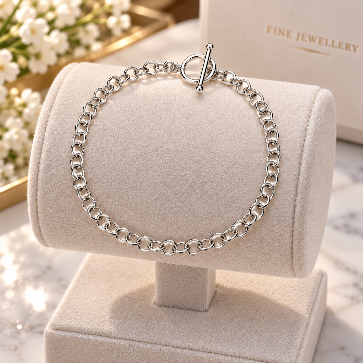 Sterling Silver Rolo Link Chain Belcher Bracelet Toggle Clasp 925 Hallmark