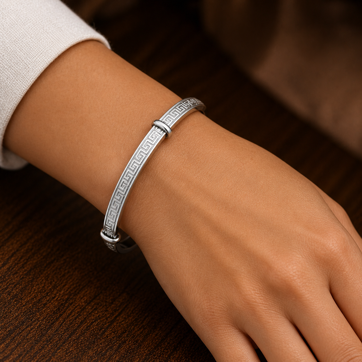 Ladies Greek Key Expandable Bangle Sterling Silver 925 Hallmarked Bracelet