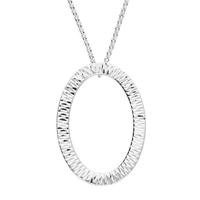 Diamond Cut Open Oval Necklace Adjustable Chain 925 Sterling Silver