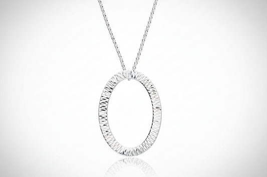 Diamond Cut Open Oval Necklace Adjustable Chain 925 Sterling Silver