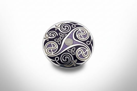 Purple Celtic Triskele Brooch Silver Plated Brand New Gift Packaging
