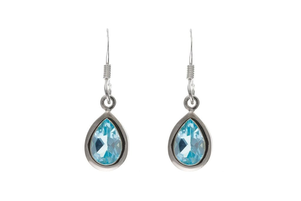 Real Blue Topaz Matching Set Pendant & Earrings Teardrop Solid Sterling Silver