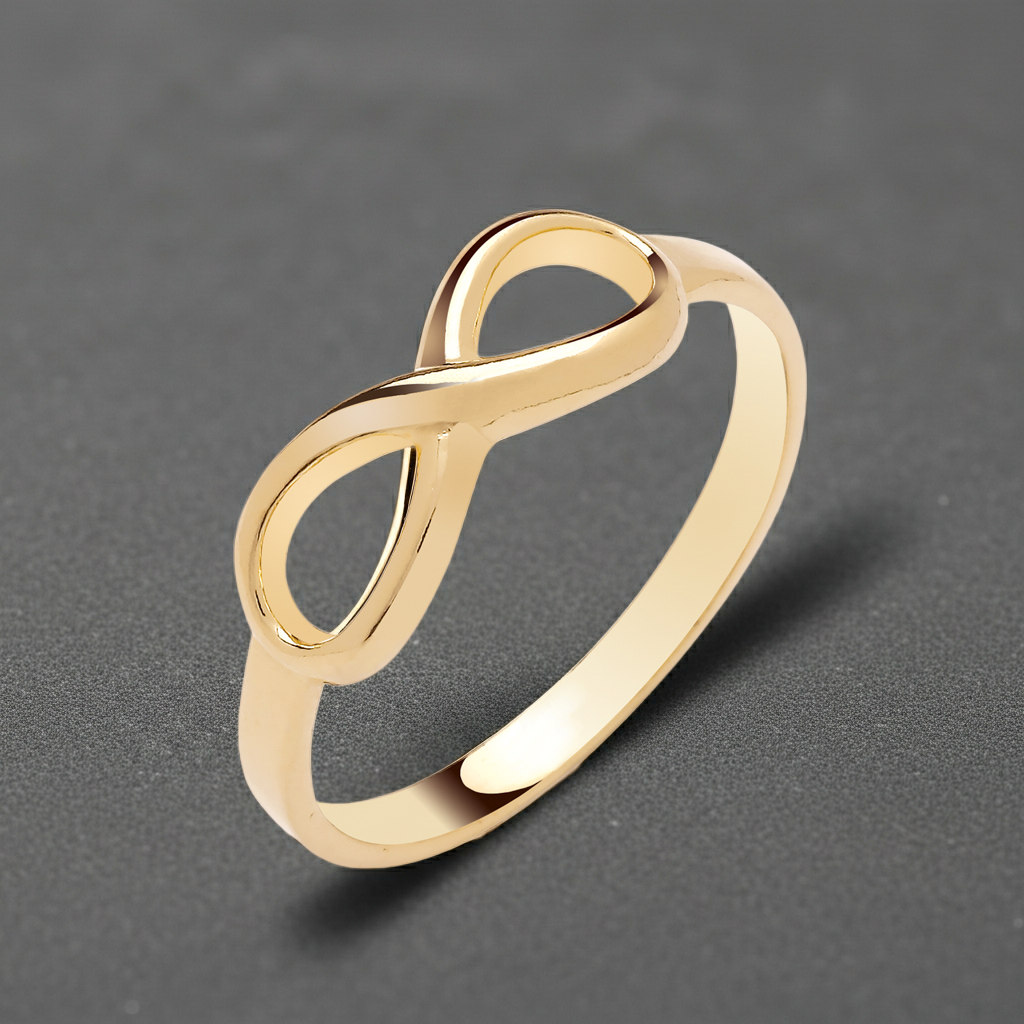 18ct Yellow Gold Infinity Ring on Solid Sterling Silver 925 Hallmark Sizes K - S