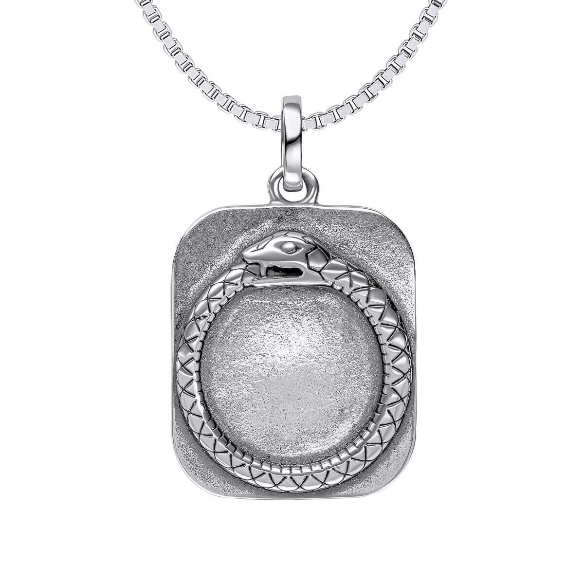 Fred Bennett Oxidized Ouroboros Snake Rectangular Pendant Solid Silver Engraving