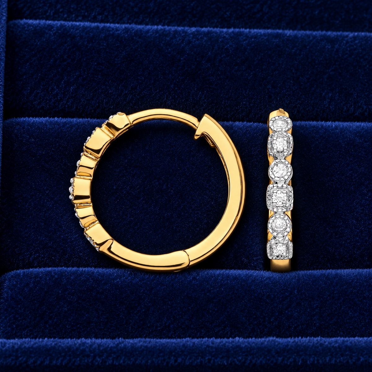 Real Diamond Huggie Hoop Earrings 9ct Yellow Gold 16mm 0.10ctw Mined Diamonds