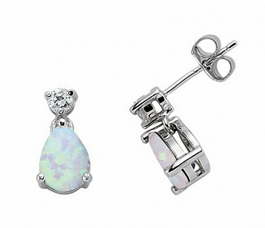 Opal Pear Drop Earrings Solid Sterling Silver Rhodium Plated 925 Hallmark