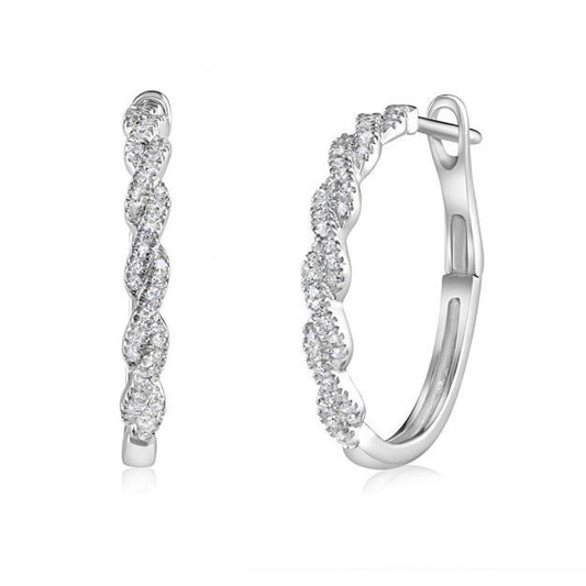 9ct White Gold 0.20ctw Twist Hoop Earrings 20mm Diameter