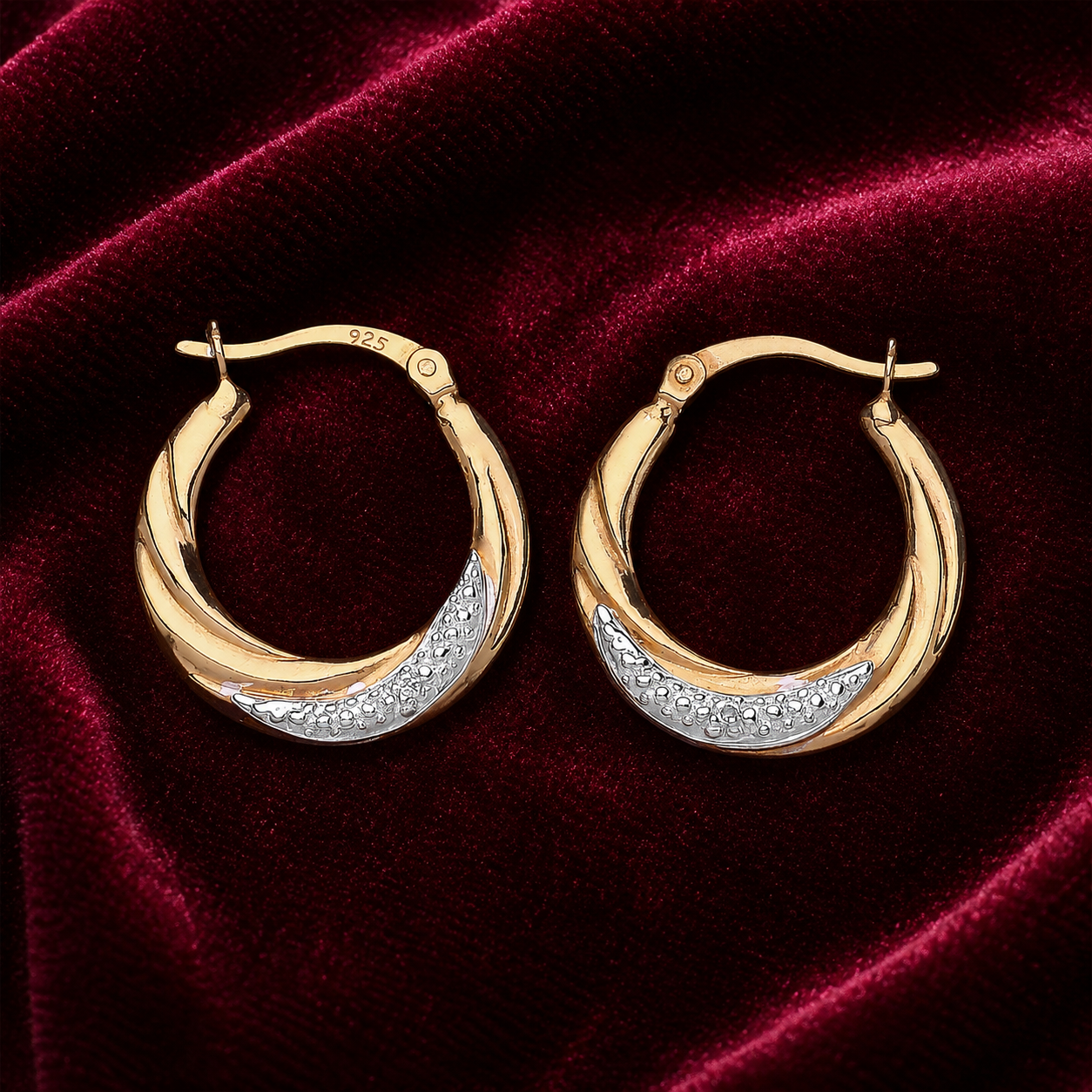 Two Tone Creole Hoop Earrings 20mm 18ct Gold on Sterling Silver 925 Hallmark