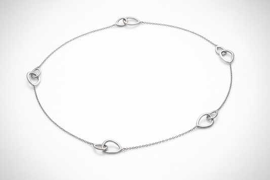 Silver Organic Link Necklace Solid Sterling Silver 32" Long Hallmark Luxury Box