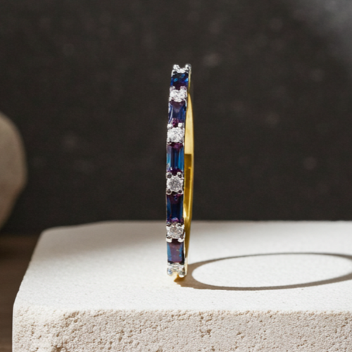 18ct Gold Tanzanite Baguette Eternity Ring on Solid Sterling Silver 925 Hallmark