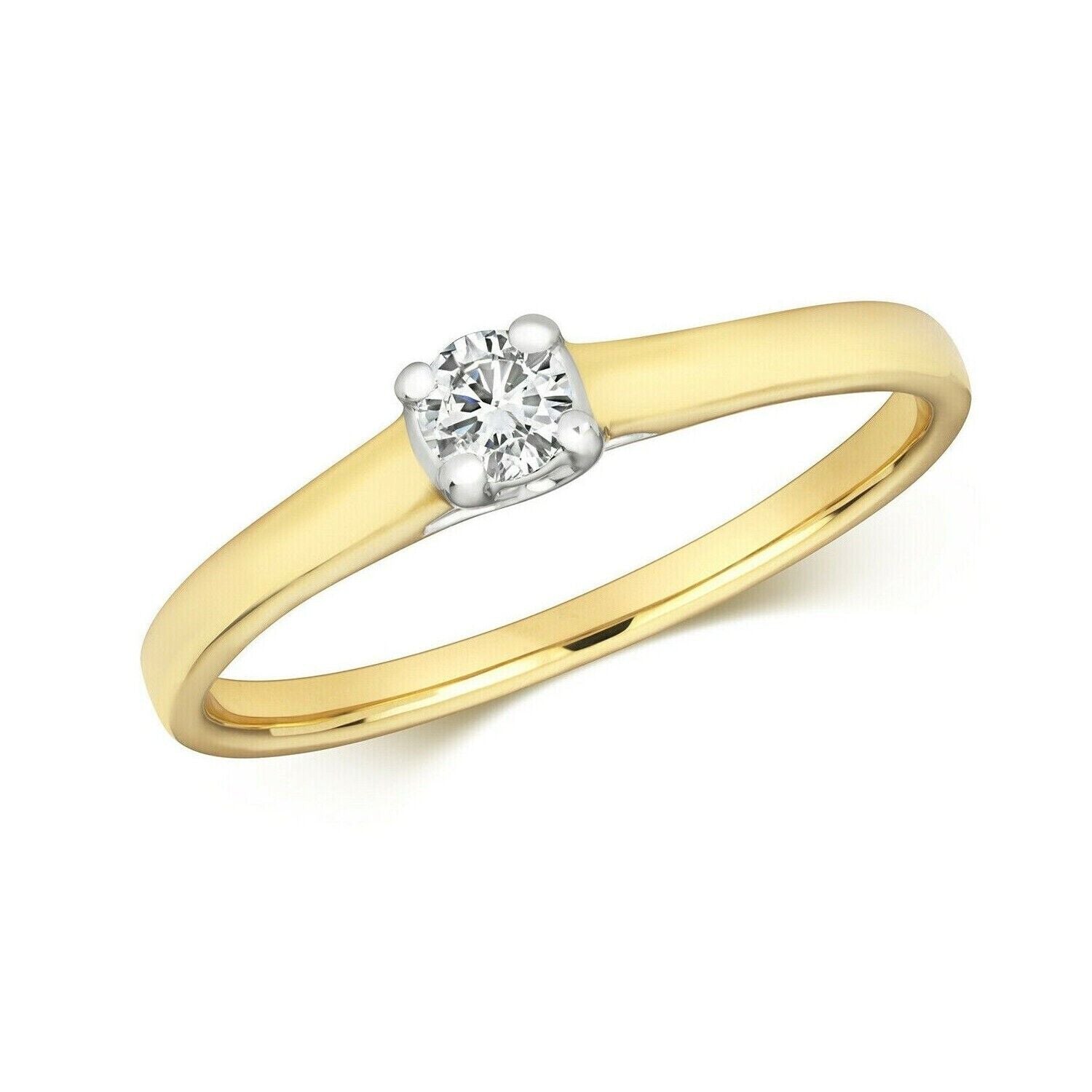 Real Diamond Solitaire Ring 9ct Yellow Gold Engagement 0.15ctw Size J - Q