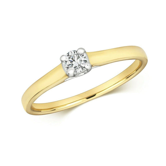Real Diamond Solitaire Ring 9ct Yellow Gold Engagement 0.15ctw Size J - Q