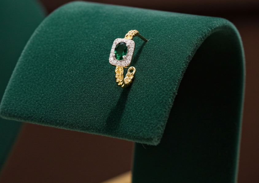 18ct Gold Emerald Hoop Earrings on Solid Sterling Silver 925 Hallmark