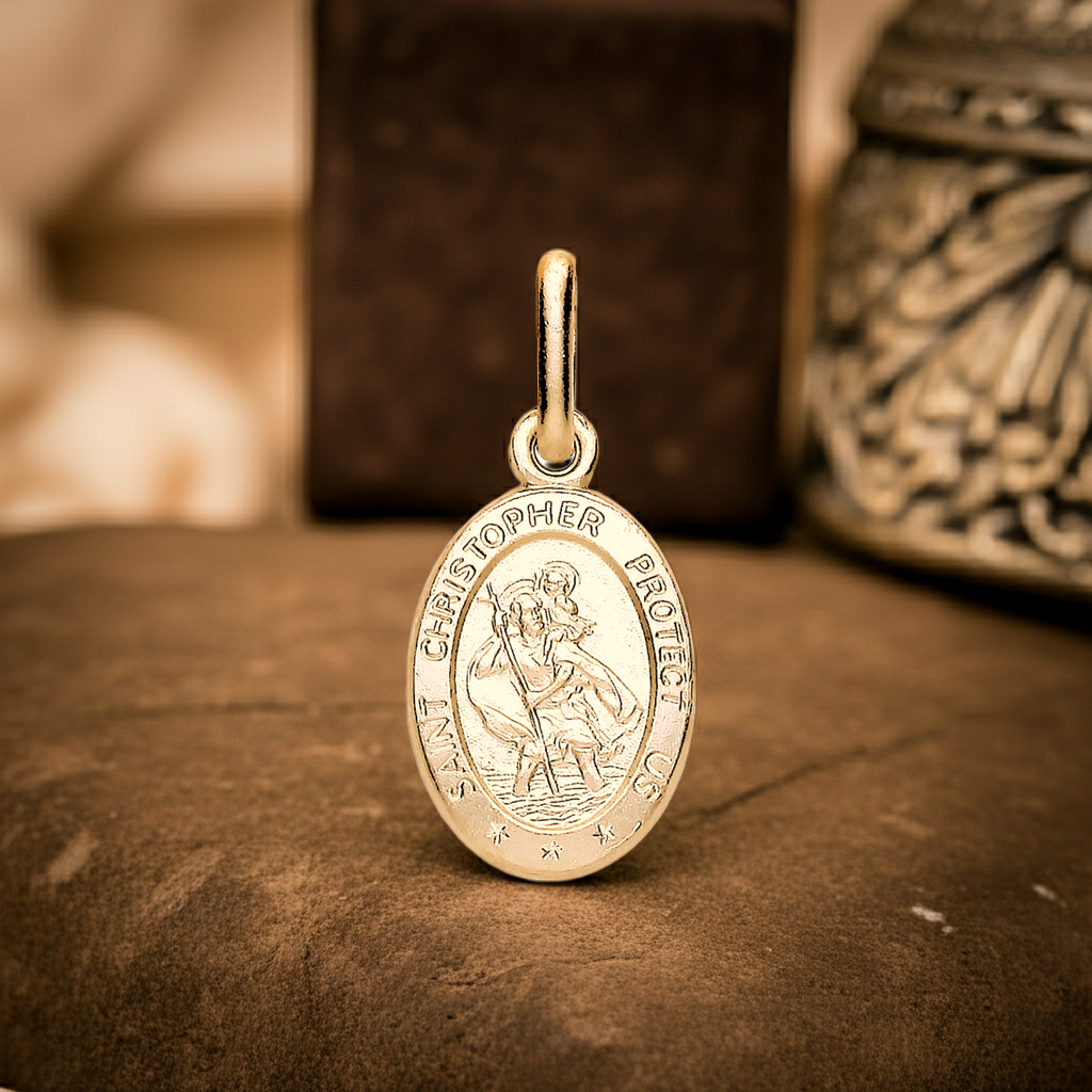 Oval St Christopher 18ct Gold on Solid Sterling Silver 925 Hallmark 20mm