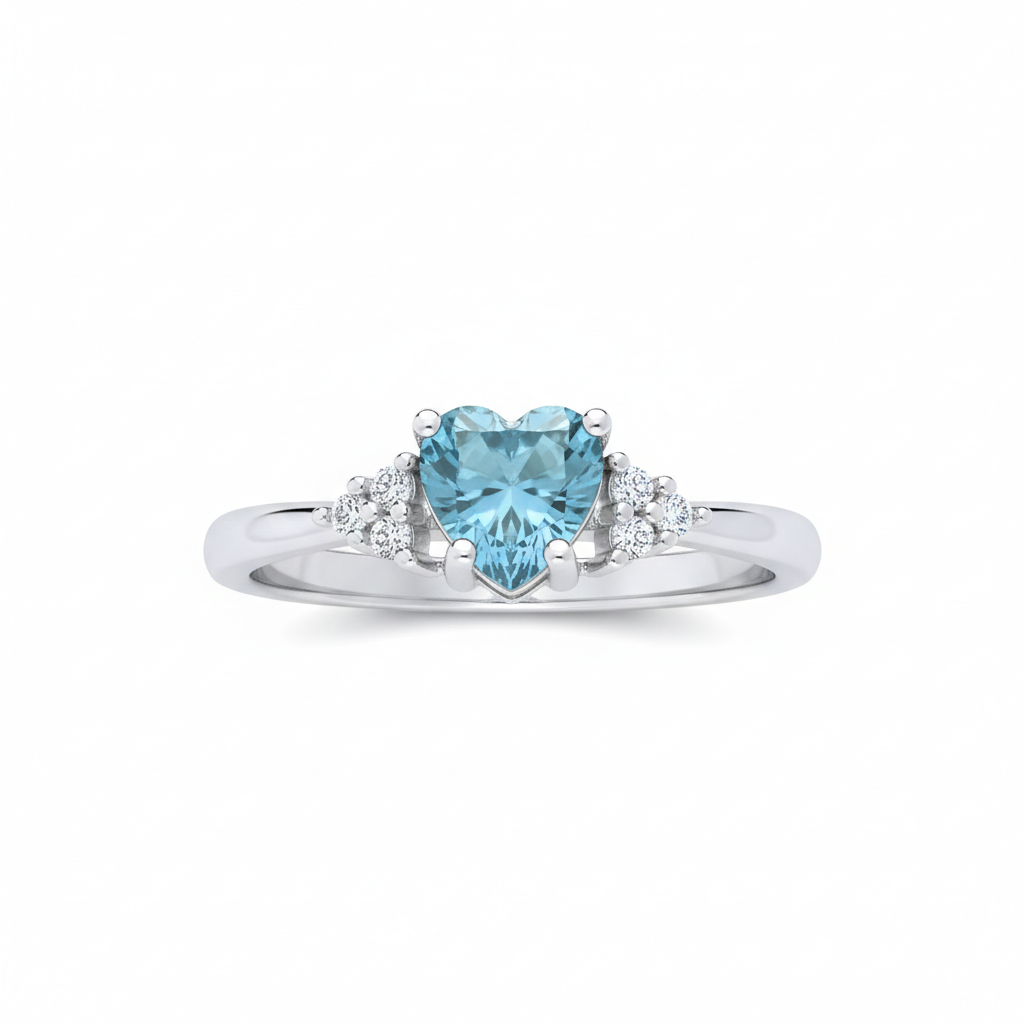 Sterling Silver Blue Topaz Heart Ring Solitaire Engagement 925 Hallmark Size K-S