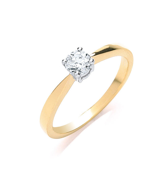 Real Diamond Solitaire Engagement Ring 18ct Yellow Gold 0.35 Carat Weight