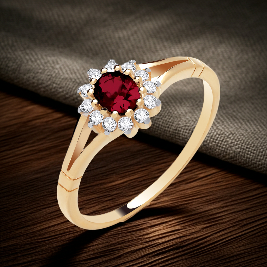 18ct Gold Ruby Cluster Ring on Solid Sterling Silver  925 Hallmark