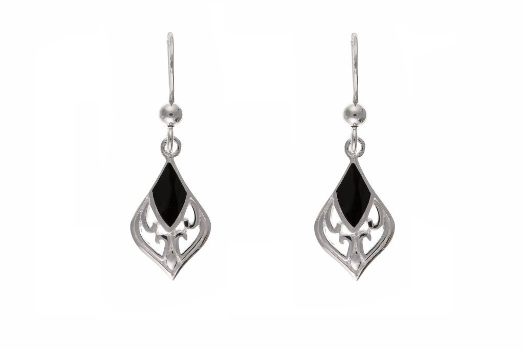 Real Onyx Filigree Pendant Necklace and Matching Drop Earrings Sterling Silver
