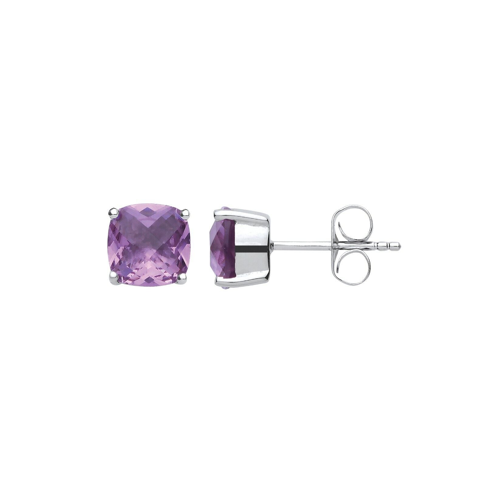 Amethyst Cushion Solitaire Earrings Sterling Silver Rhodium Plate 925 Hallmark