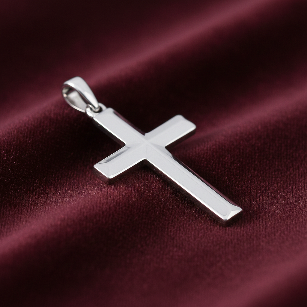 Sterling Silver Large Cross Pendant 925 Hallmark 40mm Rhodium Finish